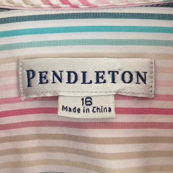 Pendleton Multicolor Striped Long Sleeve Blouse Size 16 Ruffle Trim Candy Pastel - Picture 3 of 9